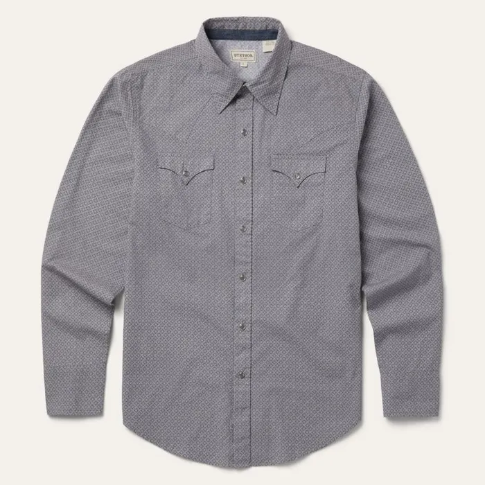 Diamond Print Western Shirt Grey Men Stetson Modern Cut