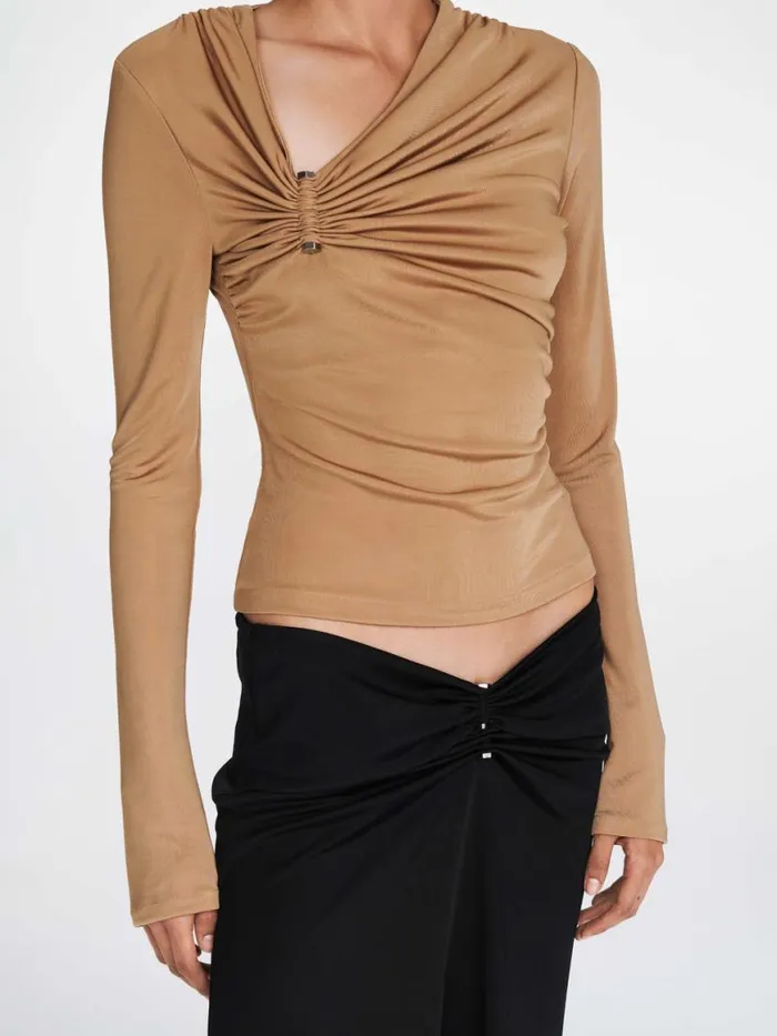 Dion Lee Tops GATHERED BOLT LONG SLEEVE TOP Timber 8211 Shop