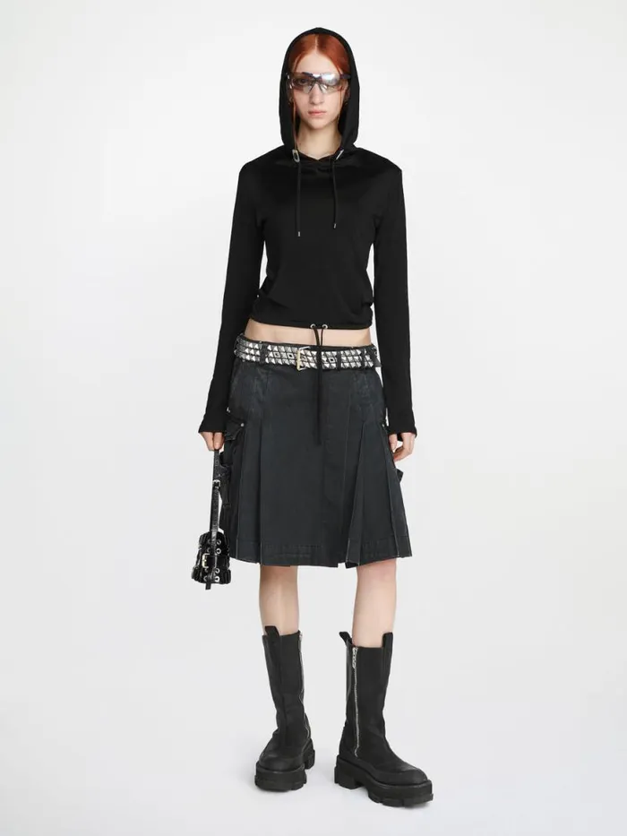 Dion Lee Tops LUSTROUS SHRUNKEN HOODIE Black 8211 UnisexShop