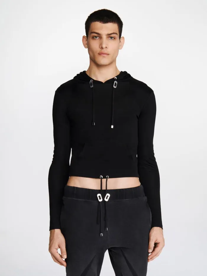 Dion Lee Tops LUSTROUS SHRUNKEN HOODIE Black 8211 UnisexShop