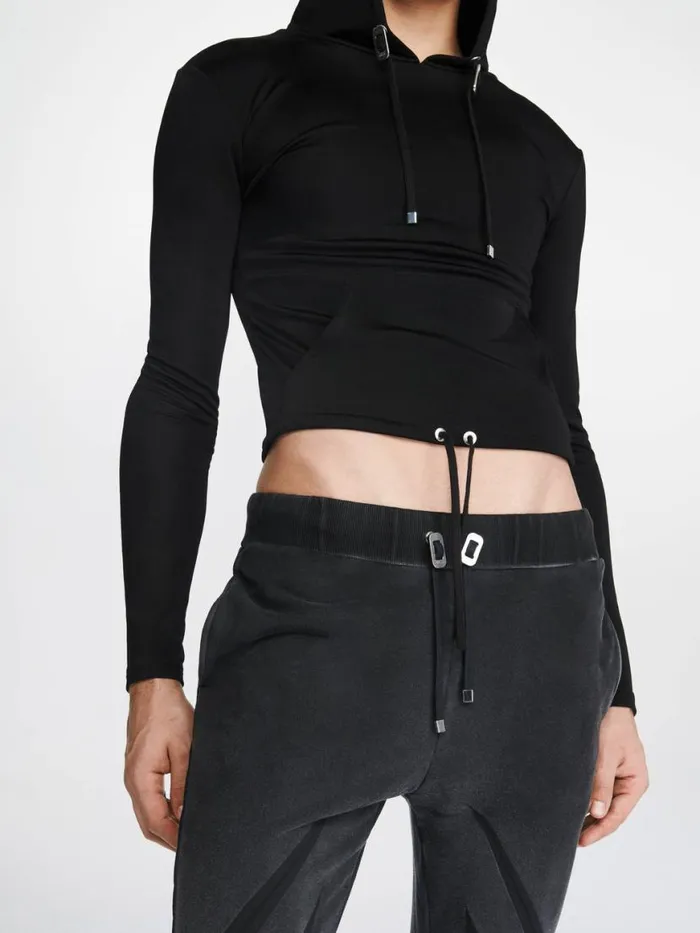 Dion Lee Tops LUSTROUS SHRUNKEN HOODIE Black 8211 UnisexShop