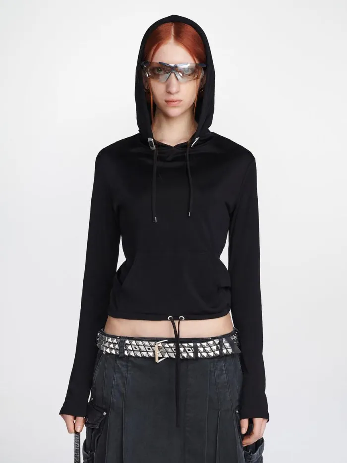 Dion Lee Tops LUSTROUS SHRUNKEN HOODIE Black 8211 UnisexShop