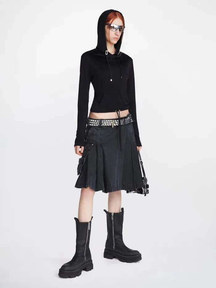 Dion Lee Tops LUSTROUS SHRUNKEN HOODIE Black 8211 UnisexShop