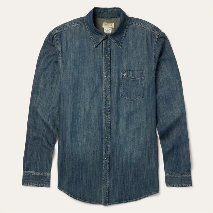 Dirty Denim Western Shirt Blue Men Stetson Modern Cut