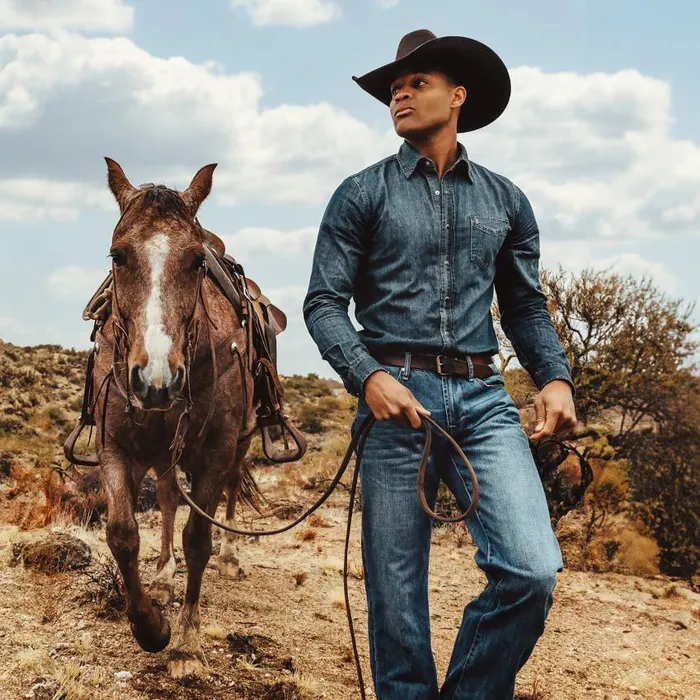 Dirty Denim Western Shirt Blue Men Stetson Modern Cut