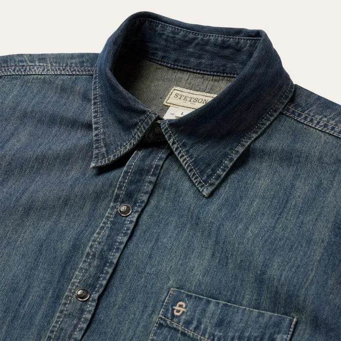 Dirty Denim Western Shirt Blue Men Stetson Modern Cut