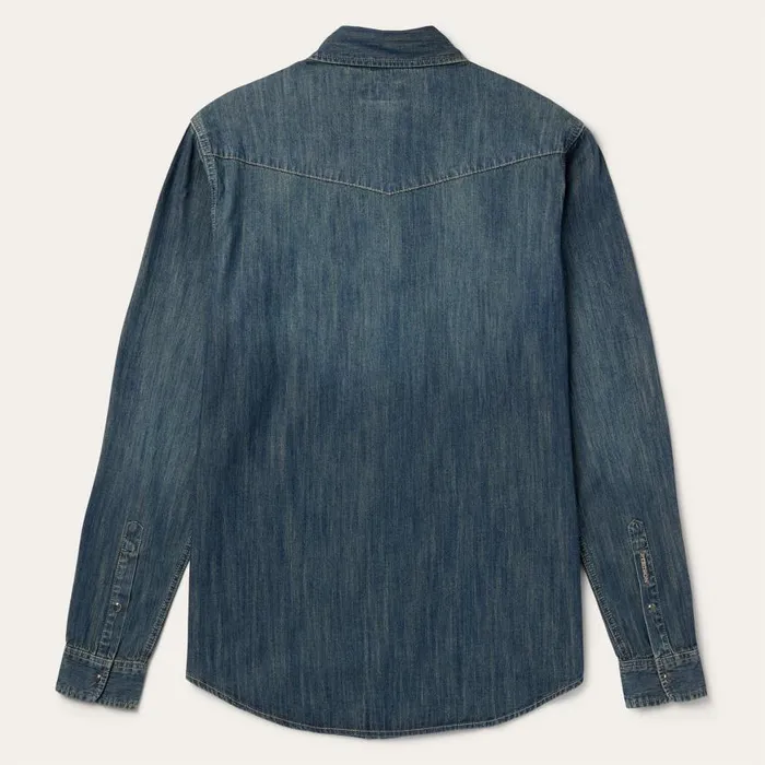 Dirty Denim Western Shirt Blue Men Stetson Modern Cut