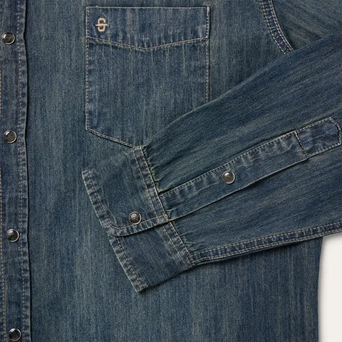 Dirty Denim Western Shirt Blue Men Stetson Modern Cut
