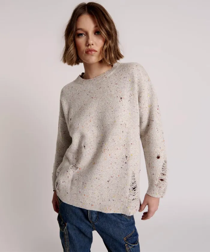 DISTRESSED FISHERMAN KNIT SWEATER WHITE Women One Teaspoon Knitwear