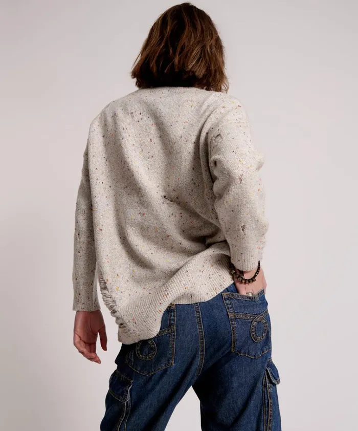 DISTRESSED FISHERMAN KNIT SWEATER WHITE Women One Teaspoon Knitwear DISTRESSED FISHERMAN KNIT SWEATER WHITE Women One Teaspoon Knitwear