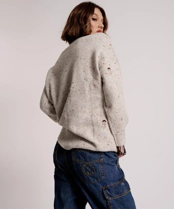 DISTRESSED FISHERMAN KNIT SWEATER WHITE Women One Teaspoon Knitwear DISTRESSED FISHERMAN KNIT SWEATER WHITE Women One Teaspoon Knitwear