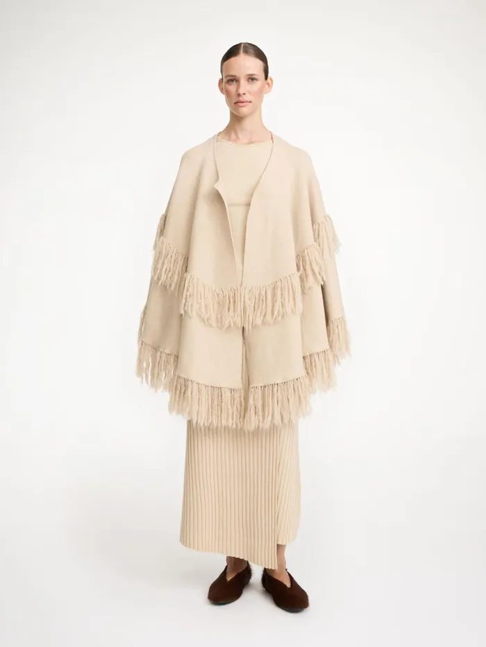 Dixi Wool Poncho Old Beige Women By Malene Birger Coats and Jackets