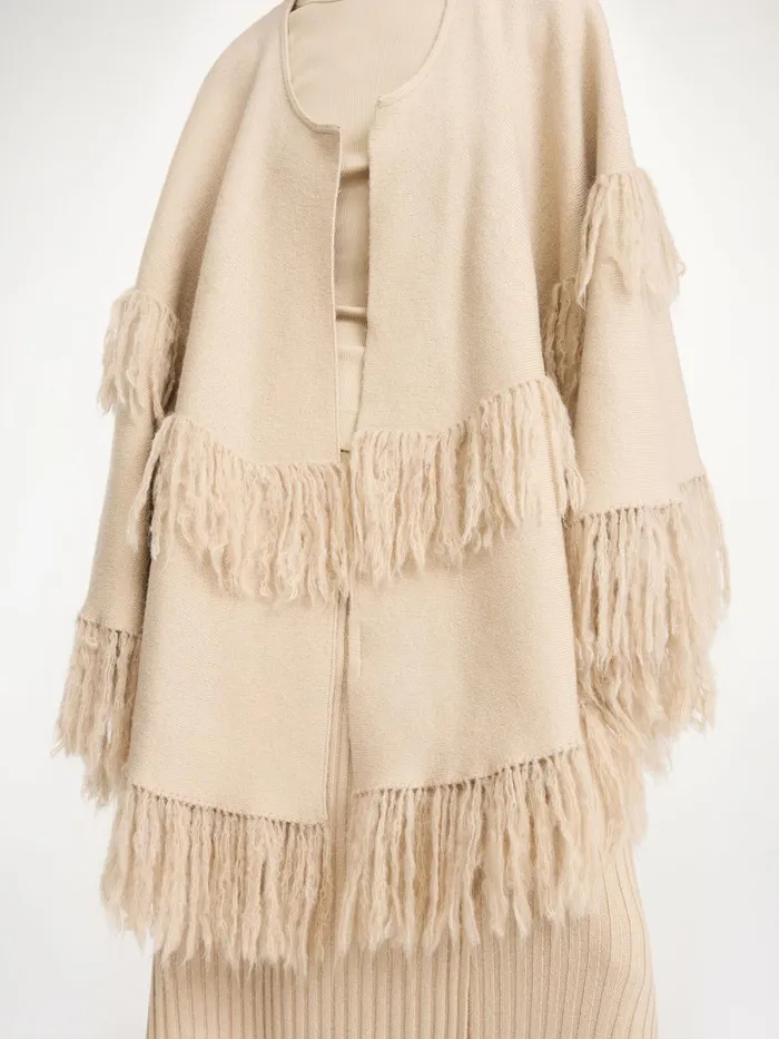 Dixi Wool Poncho Old Beige Women By Malene Birger Coats and Jackets