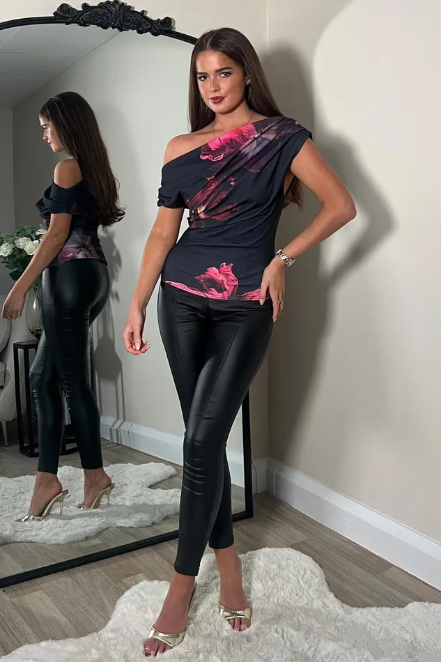 Donna Asymmetric Top Pink Floral Women Girl In Mind Bodycon Dresses