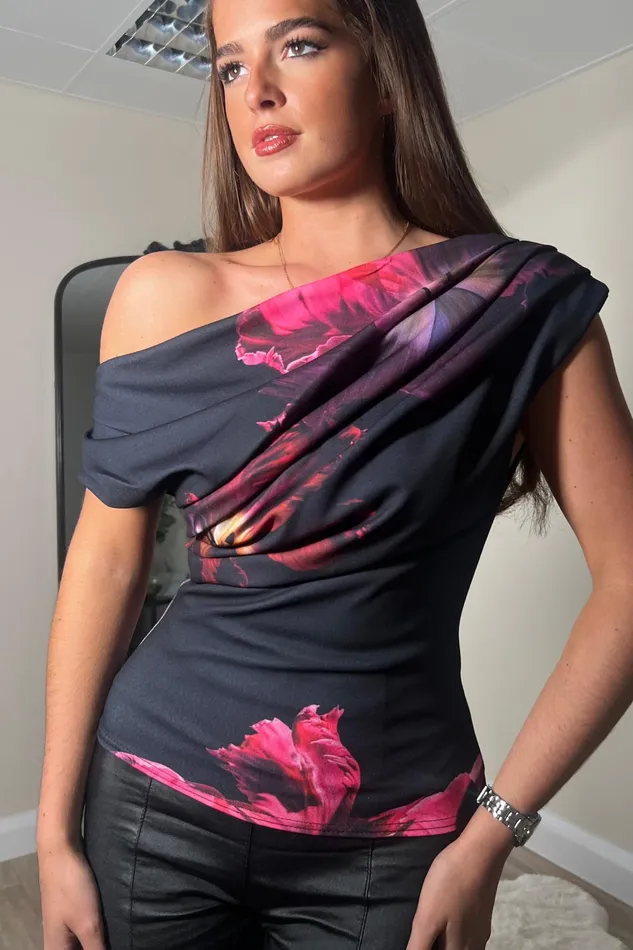 Donna Asymmetric Top Pink Floral Women Girl In Mind Bodycon Dresses