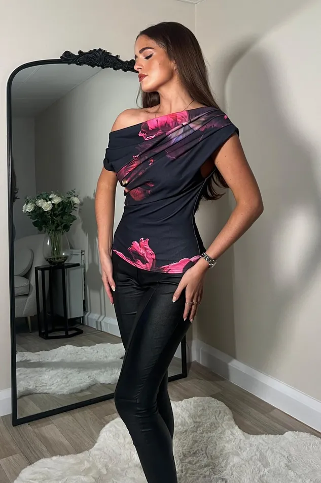 Donna Asymmetric Top Pink Floral Women Girl In Mind Bodycon Dresses