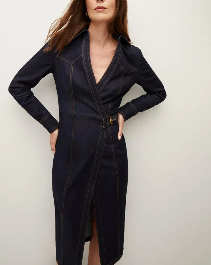Dresses Shop Veronica Beard Arlington Denim Wrap Dress Dark Oxford
