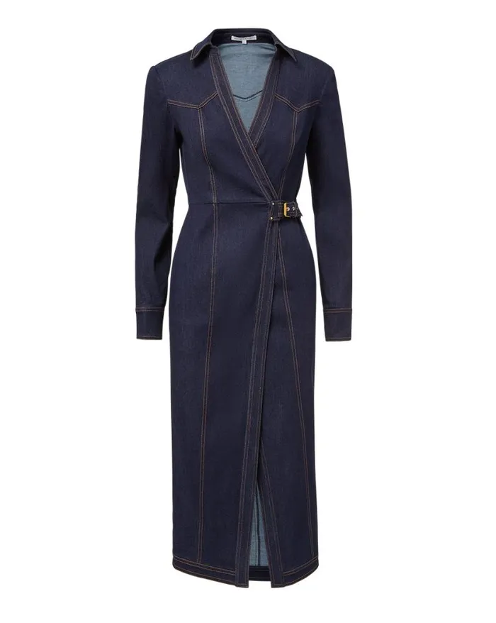 Dresses Shop Veronica Beard Arlington Denim Wrap Dress Dark Oxford