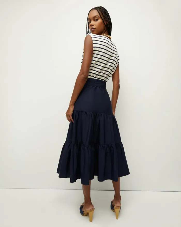 Dresses Shop Veronica Beard Pazila Striped MixedMedia Dress Marineoffwhite