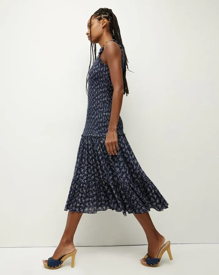 Dresses Shop Veronica Beard Verena Smocked CottonVoile Dress Marineoffwhite