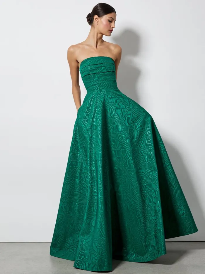 Dresses Women Alice Olivia BRIDGETTE STRAPLESS FLARED MAXI GOWN Forest Green