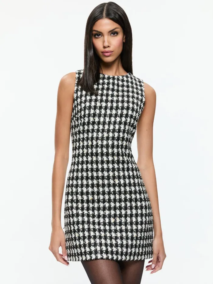 Dresses Women Alice Olivia CLYDE TWEED SHIFT DRESS Blackwhite