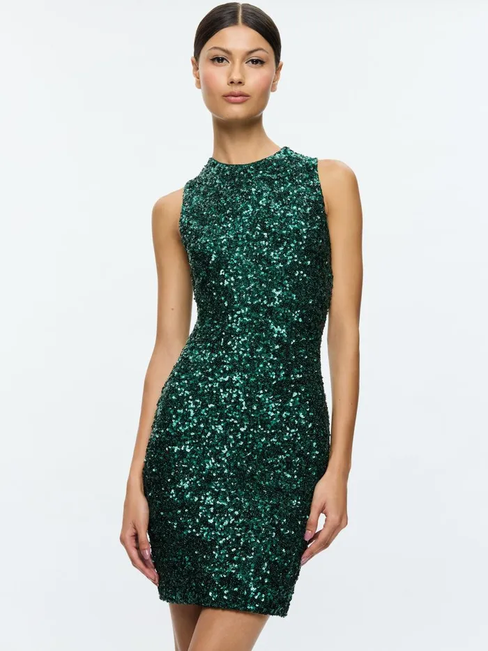Dresses Women Alice Olivia COLEY SEQUIN MINI DRESS Forest Green