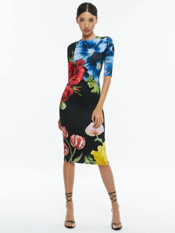 Dresses Women Alice Olivia DELORA CREW NECK MIDI DRESS Le Parisien Black