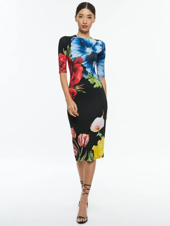 Dresses Women Alice Olivia DELORA CREW NECK MIDI DRESS Le Parisien Black