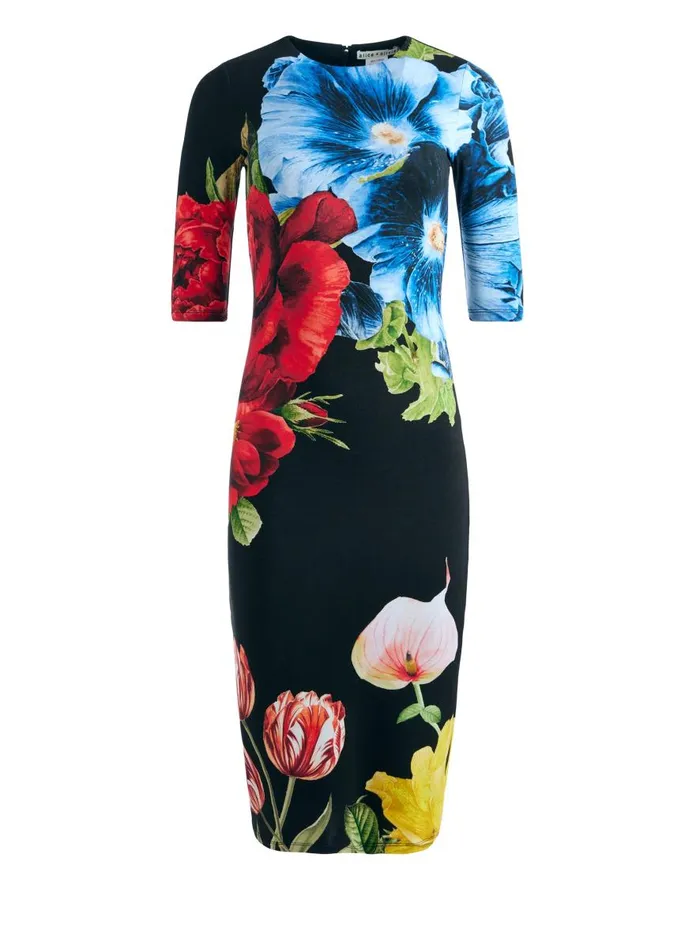 Dresses Women Alice Olivia DELORA CREW NECK MIDI DRESS Le Parisien Black