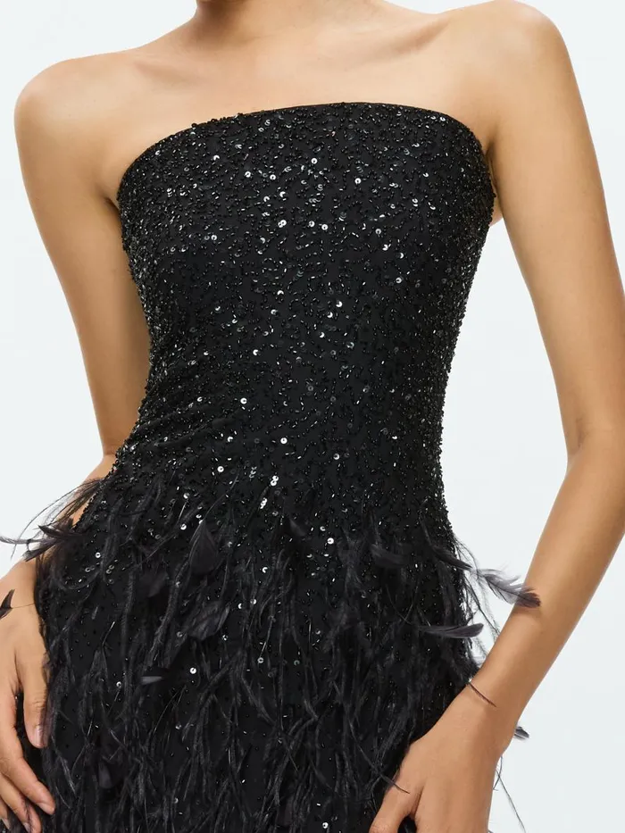 Dresses Women Alice Olivia DELORA EMBELLISHED STRAPLESS GOWN WITH FEATHERS Black