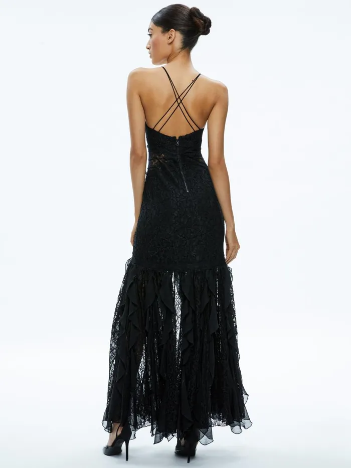 Dresses Women Alice Olivia EDERA RUFFLE LACE MAXI GOWN Black