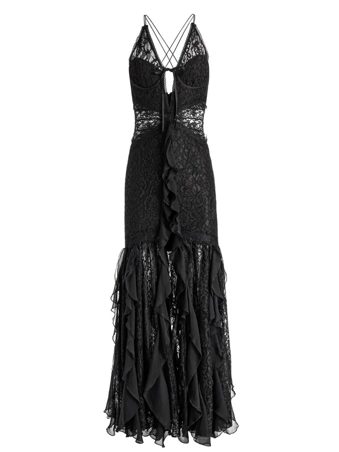 Dresses Women Alice Olivia EDERA RUFFLE LACE MAXI GOWN Black