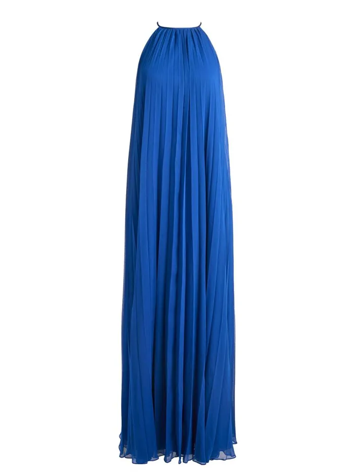 Dresses Women Alice Olivia MATIRA TIE NECK DRAMA PLEATED MAXI DRESS Royal