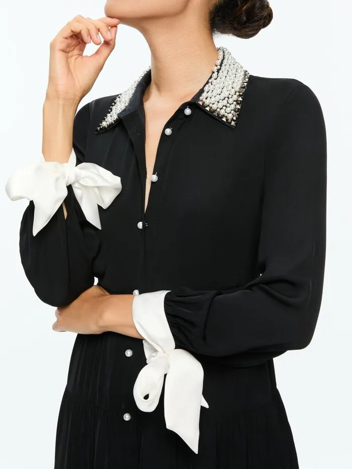 Dresses Women Alice Olivia MEEKO EMBELLISHED COLLAR LONG SLEEVE MINI SHIRT DRESS Black