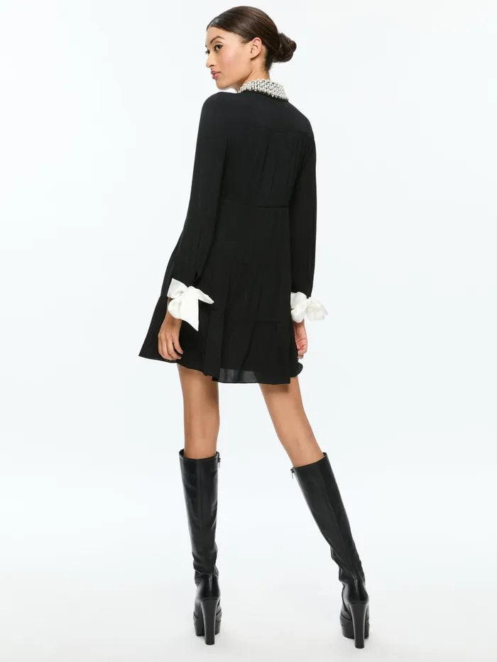 Dresses Women Alice Olivia MEEKO EMBELLISHED COLLAR LONG SLEEVE MINI SHIRT DRESS Black