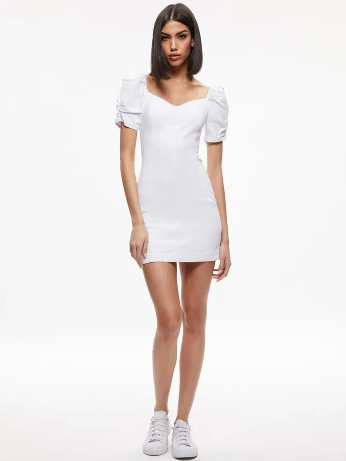 Dresses Women Alice Olivia MIMI PUFF SLEEVE DENIM MINI DRESS Vintage Sugar