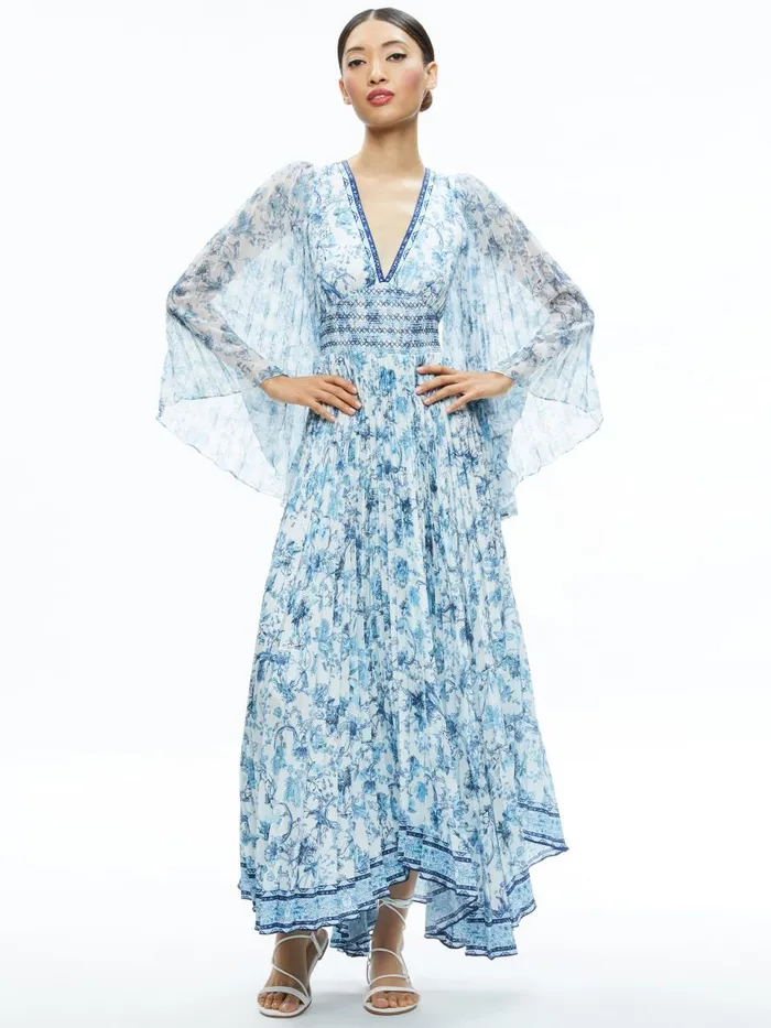 Dresses Women Alice Olivia SION SUNBURST PLEATED MAXI DRESS Je L039adore Spring Sky