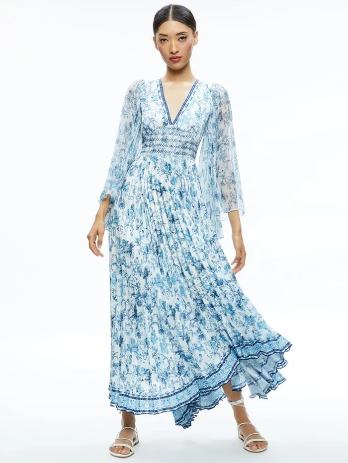Dresses Women Alice Olivia SION SUNBURST PLEATED MAXI DRESS Je L039adore Spring Sky