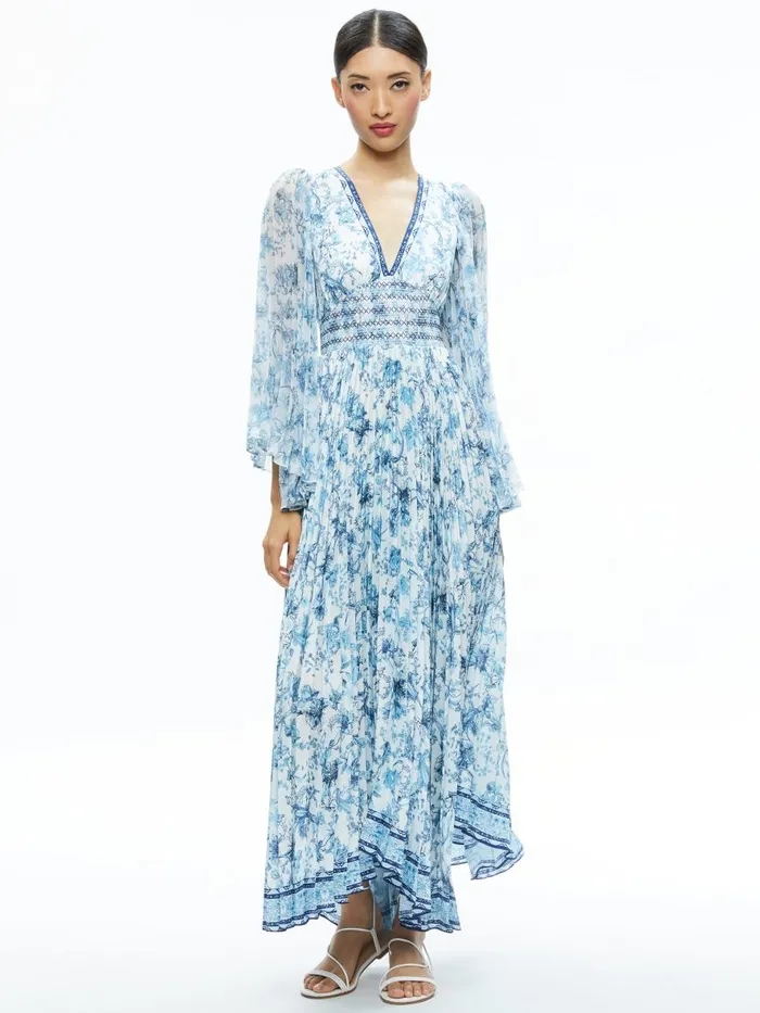 Dresses Women Alice Olivia SION SUNBURST PLEATED MAXI DRESS Je L039adore Spring Sky