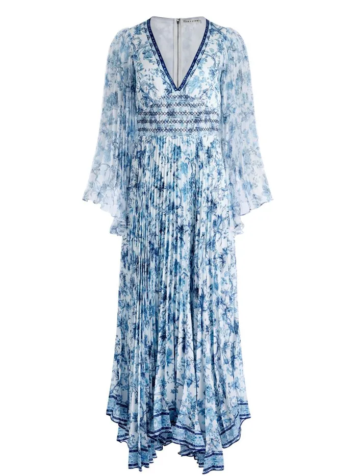 Dresses Women Alice Olivia SION SUNBURST PLEATED MAXI DRESS Je L039adore Spring Sky