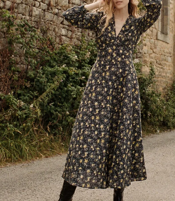 Dresses Women DEN Charleston Dress Noir Winding Blossoms Dresses Women DEN Charleston Dress Noir Winding Blossoms