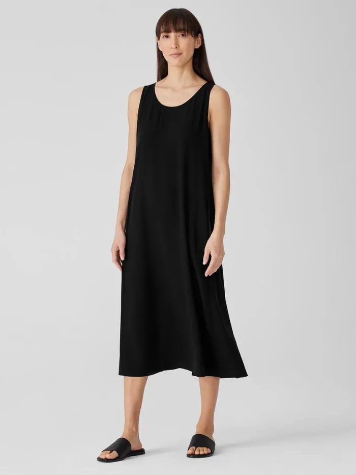 Eileen Fisher Petite Silk Georgette Crepe Scoop Neck Dress Black 8211 Shop