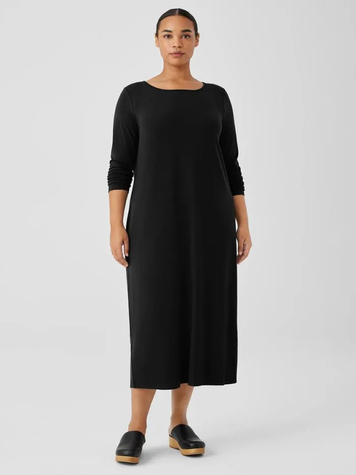 Eileen Fisher Petite Stretch Jersey Knit Jewel Neck Dress Black 8211 Shop