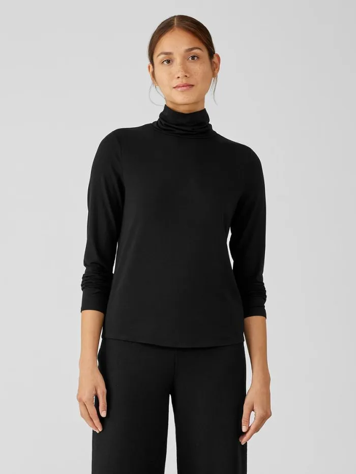 Eileen Fisher Tops and Tees Fine Jersey Scrunch Neck Top Black 8211 Shop