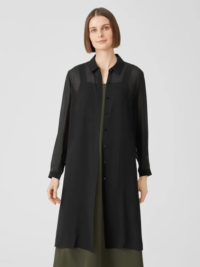 Eileen Fisher Tops and Tees Sheer Silk Georgette Classic Collar Long Shirt Black 8211 Shop Eileen Fisher Tops and Tees Sheer Silk Georgette Classic Collar Long Shirt Black 8211 Shop