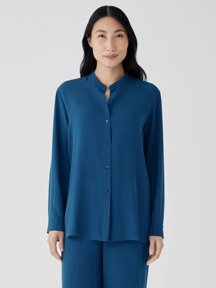 Eileen Fisher Tops and Tees Silk Georgette Crepe Band Collar Shirt Atlantis 8211 Shop Eileen Fisher Tops and Tees Silk Georgette Crepe Band Collar Shirt Atlantis 8211 Shop