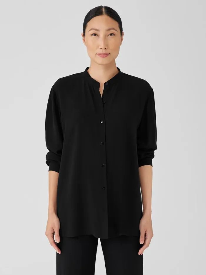 Eileen Fisher Tops and Tees Silk Georgette Crepe Mandarin CollarShirt Black 8211 Shop Eileen Fisher Tops and Tees Silk Georgette Crepe Mandarin CollarShirt Black 8211 Shop