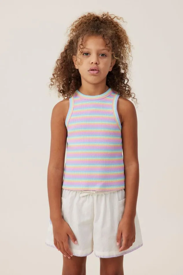 Eleanor Tank Rainbow Stripe Rib Girls Cotton On Tops and TShirts