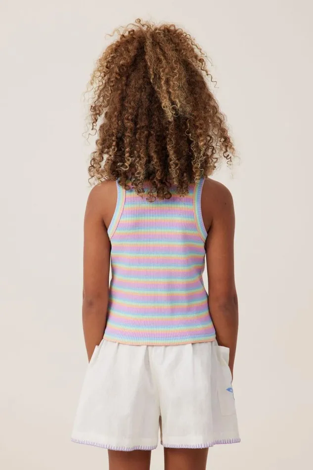 Eleanor Tank Rainbow Stripe Rib Girls Cotton On Tops and TShirts Eleanor Tank Rainbow Stripe Rib Girls Cotton On Tops and TShirts